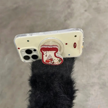 Cute Cartoon Shake Christmas Sock for Magsafe Griptok Phone Holder Finger Ring Stand Support for IPhone 15 16 17 Girl Bracket
