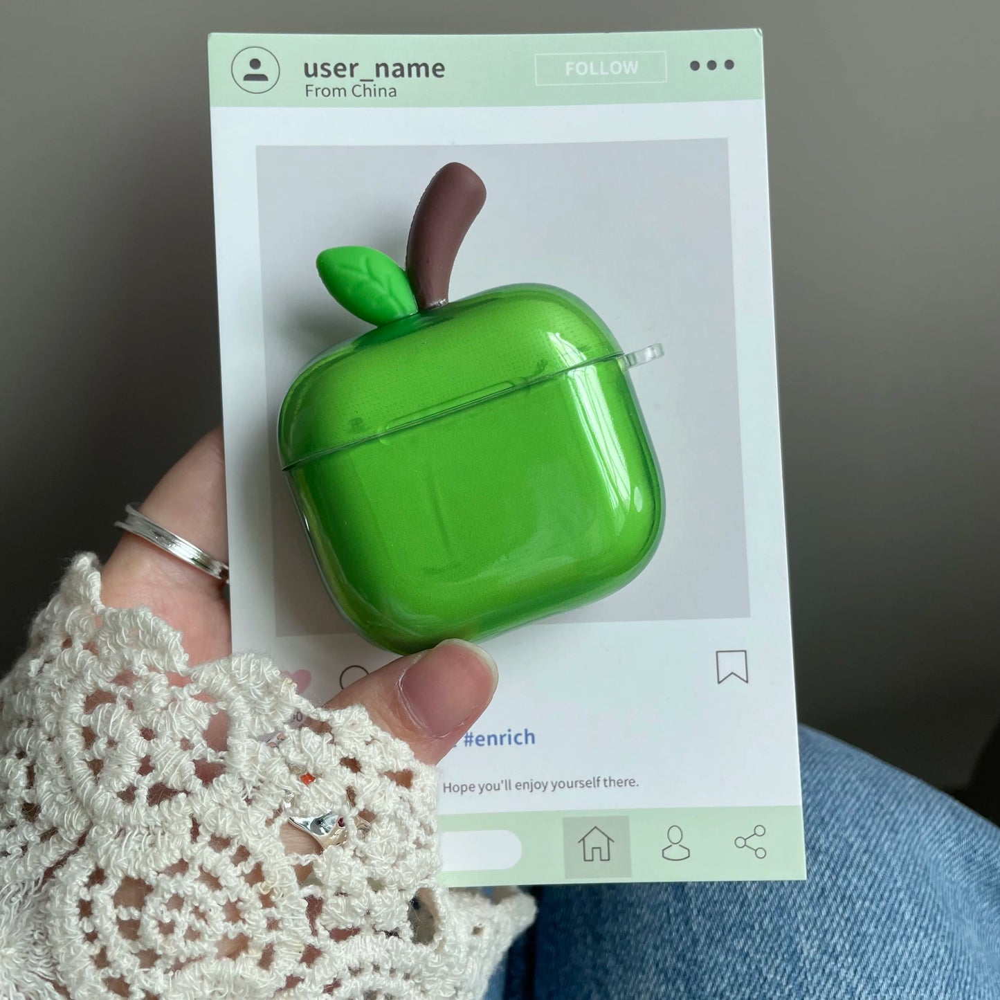 Translucent Red Green Apple Earphone Case for AirPods 1 or 2 3 4 Pro 2 3 Air Pods AirPod Pro2 Pro3 Soft Imd Cute Cover Pendant