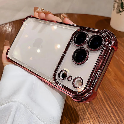 Luxury Plating Airbag Soft Silicone Case for iPhone 17 16 Pro Max 11 12 13 14 15 Pro Xs Max X Xr 17 Air Camera Protector Cover