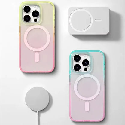 Luxury Color Gradients Transparent Magsafe Phone Case for IPhone 16 Pro 15 14 Pro Max Magnetic Wireless Charge Bumper Pc Cover