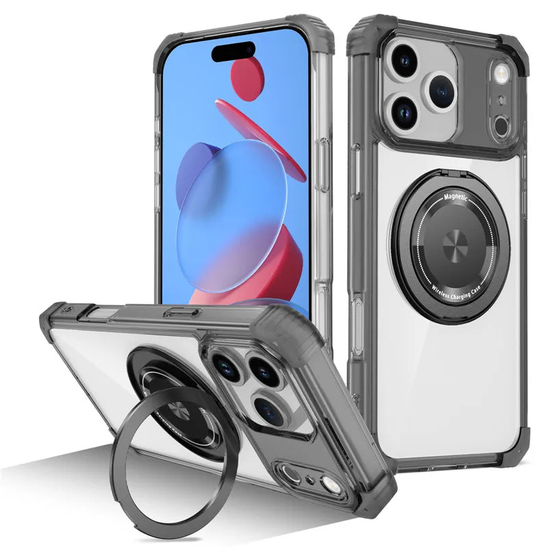 Luxury Magnetic Wireless Charge For Magsafe Case for iphone 17 Pro Max iphone17 Air 5G Transparent Shockproof Ring Holder Cover