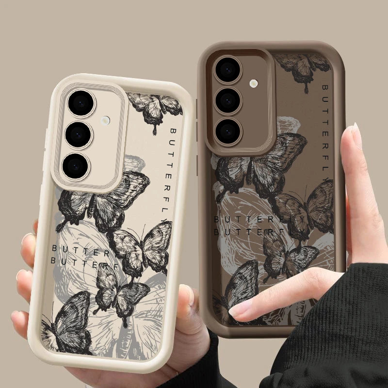 INS Retro Butterfly Silicone Case For Samsung Galaxy S25 Edge S24 S23 S22 Ultra S24 FE A55 A56 A17 A15 A16 A36 A25 5G Soft Cover