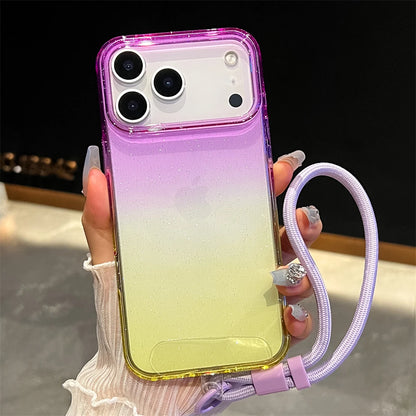 Gradient Colorful Transparent Phone Case For iPhone 17 16 15 14 13 12 Pro Max Plus Shockproof TPU Back Cover With Wrist Strap