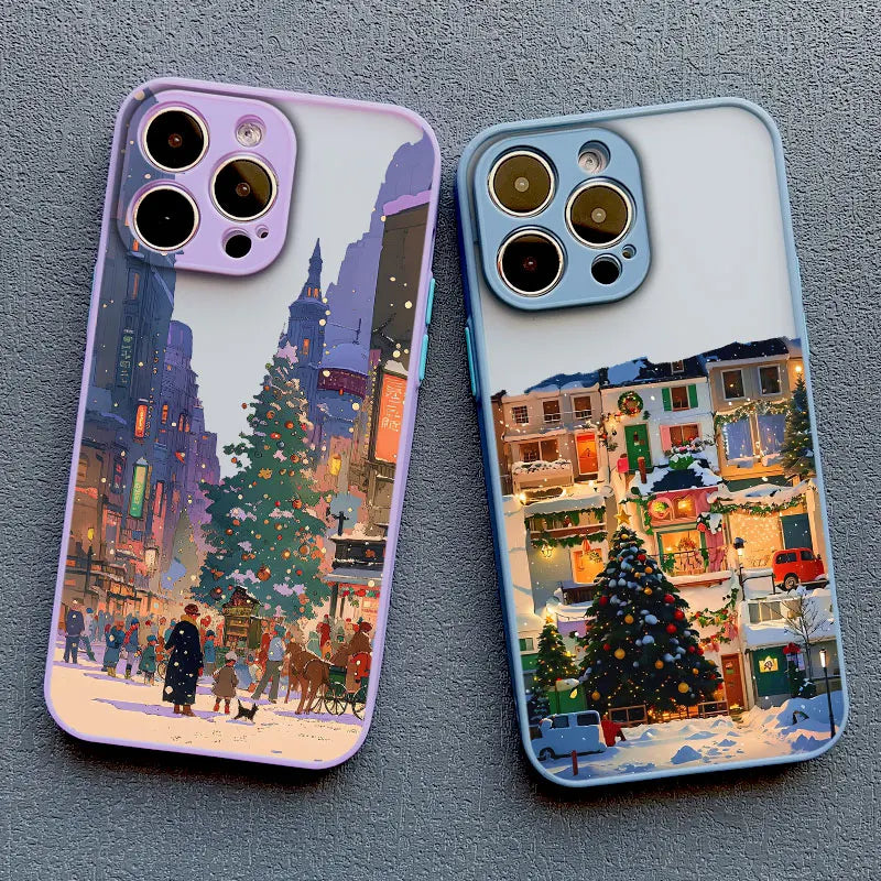 Ins Cartoon Christmas Style Phone Case For iPhone 17 16 Pro Max 15 14 13 12 11 Pro Max XR XS X 16 Plus Streetscape Phone Covers