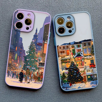 Ins Cartoon Christmas Style Phone Case For iPhone 17 16 Pro Max 15 14 13 12 11 Pro Max XR XS X 16 Plus Streetscape Phone Covers