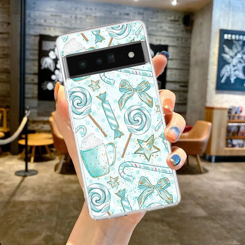 Phone Case For Google Pixel 9 8 7 6 9A 8A 7A 6A 5 4 5A 4A 3A Pro XL Soft Clear TPU Transparent Cover Cartoon Christmas