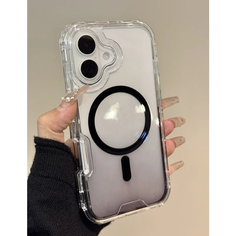 3 IN 1 Gradient Clear Magnetic Shockproof Case For iPhone 16 15 14 13 12 11 Pro Max Ultra Slim Anti Slip Wireless Charging Cover