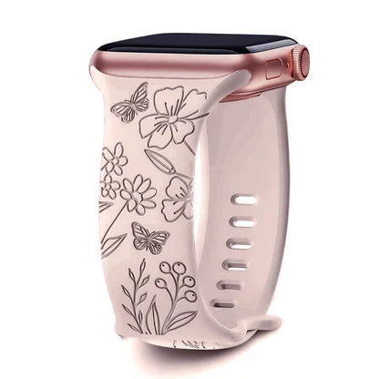 Engraved Band for Apple Watch Strap 46mm 44mm 42mm 41mm 40 45mm Ultra 3 2 49mm Floral Bracelet Iwatch Series 11 10 9 8 7 SE 6 5
