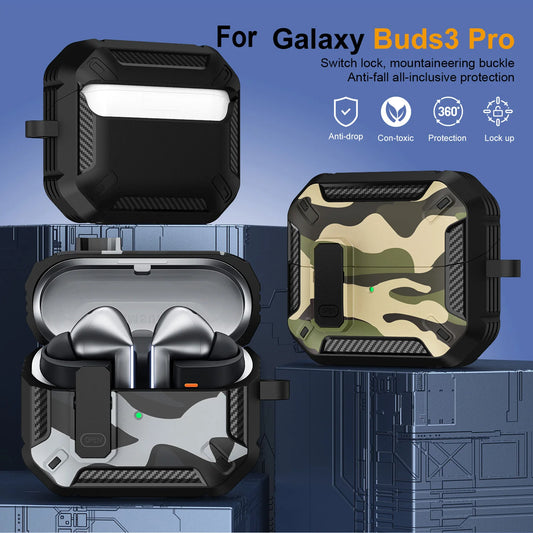 Stylish Camouflage Cover For Samsung Galaxy Buds 3 Pro Buds3 Pro Buzz 3 Pro Case With Lock Rugged Shell Armor Shockproof Sleeve