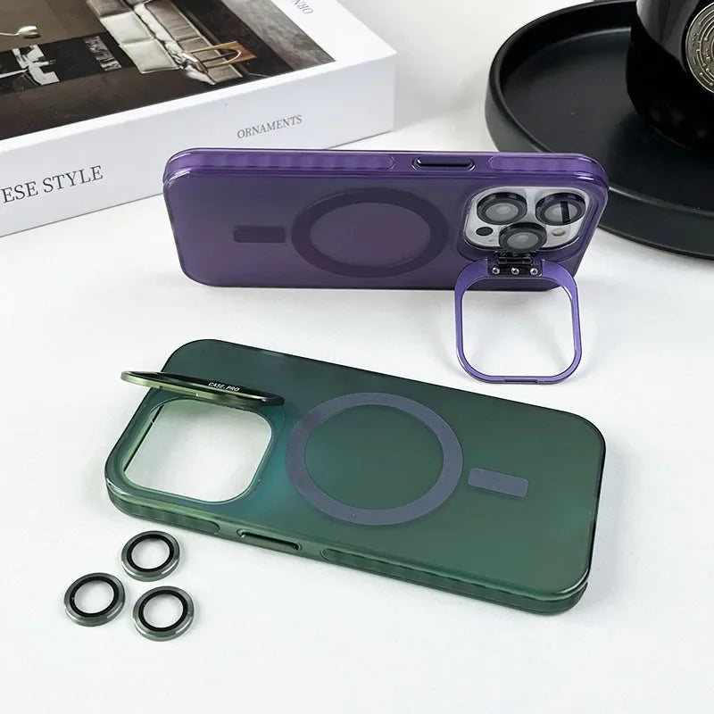 Color Change Magsafe Magnetic Phone Case For iPhone 16 15 14 Plus 13 12 11 Pro Max Lens Glass Film Protection  Metal Stand Cover