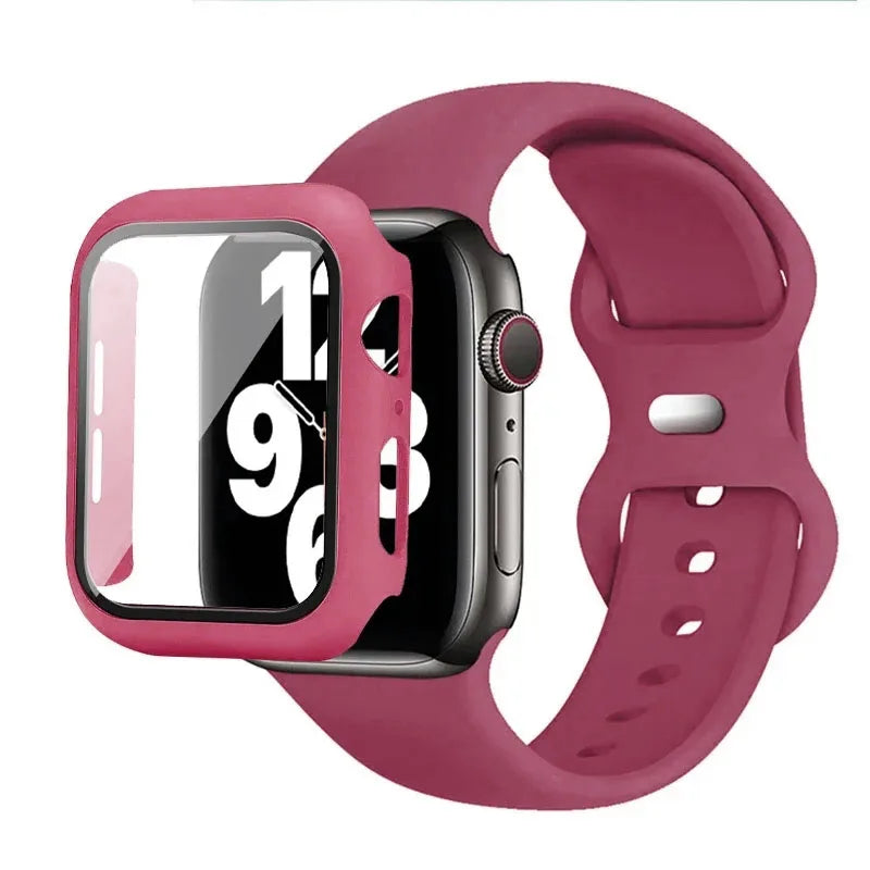 Silicone Strap+case for Apple Watch Band 44mm 40mm 45mm 41mm 49mm 42mm 38mm 44 45 Mm Bracelet Iwatch Ultra Series 7 Se 3 4 5 6 8