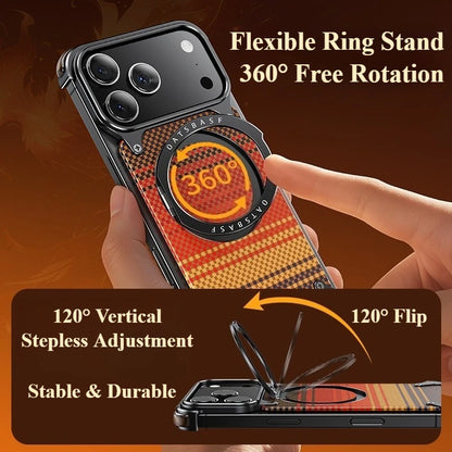 Oatsbasf Phone Case for iPhone 17 Pro/Pro Max/17 Air with Kickstand 360°Rotatable Magnetic Shockproof Carbon Fiber Texture Cover