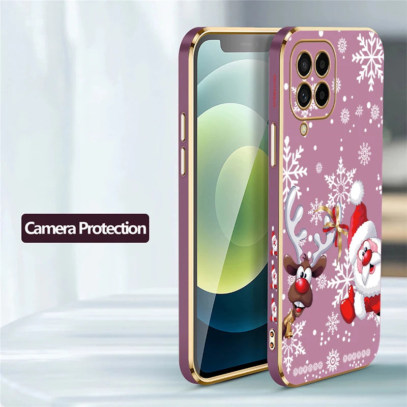 Christmas Deer Printed Phone Case For Samsung Galaxy M42 5G M62 M32 M22 M12 M54 M53 M33 M51 M02 M30S M13 Plating Soft Cover