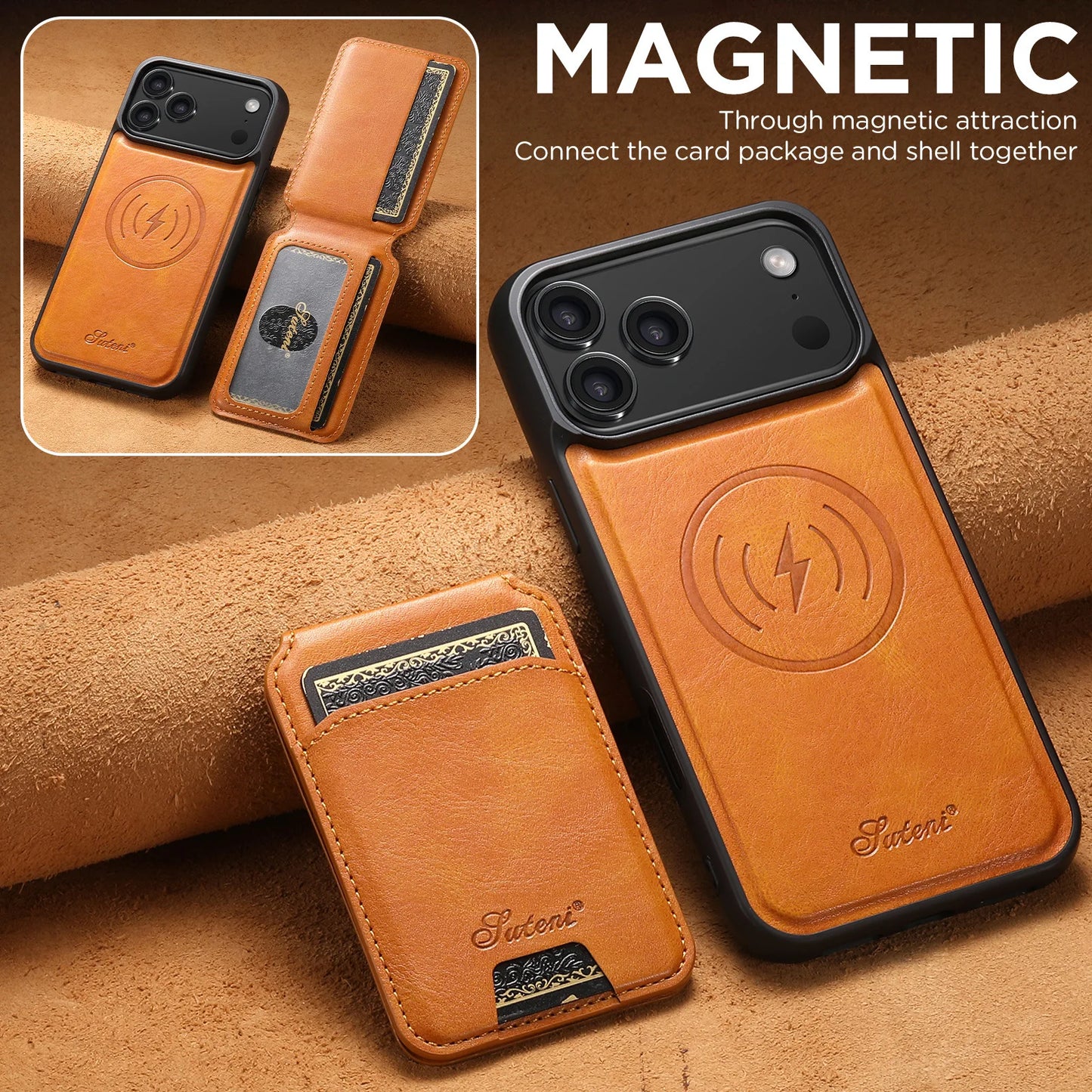 Magnetic Detachable Leather Wallet Case for iPhone 17 Pro Max 17 Air 17Pro Cover Shockproof Kickstand Card Holder Shell Fundas