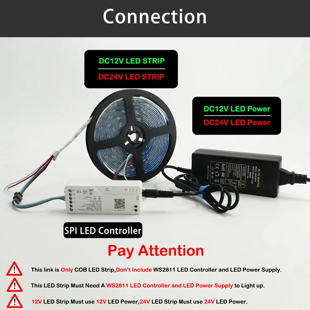 WS2811 RGBIC COB LED Strip Lights 576/720Leds WS2812B Full Dream Color Tape Addressable Smart SPI FCOB Light RA90 DC12/24V