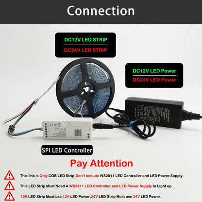 WS2811 RGBIC COB LED Strip Lights 576/720Leds WS2812B Full Dream Color Tape Addressable Smart SPI FCOB Light RA90 DC12/24V