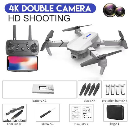 E99Pro HD Drone. 4K dual WiFi FPV, obstacle avoidance. Professional quadcopter for aerial photography.