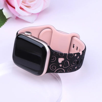 Lucky Heart Engraved Silicone watch Band for Apple Watch 38/40/41/42/44/45/46/49mm,  for iWatch Series 10 9 8 7 6 5 4 3 2 1 SE