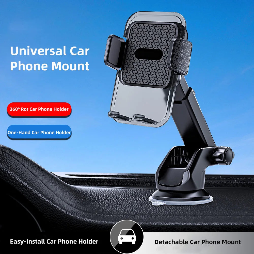 Car Phone Mount 360° Adjustable - Strong Suction Cup, Heat Dissipation & Breathable, Universal Compatibility for All Phones
