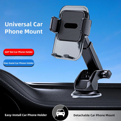 Car Phone Mount 360° Adjustable - Strong Suction Cup, Heat Dissipation & Breathable, Universal Compatibility for All Phones