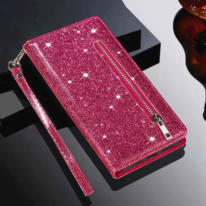 Zipper Glitter Leather Wallet Flip Case For Samsung Galaxy Z Fold 6 5 4 3 5G Cover Fold4 Bling Card Solt Pocket Purse Book Coque