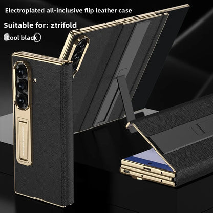 For Samsung Galaxy Z TriFold Case Luxury PU Leather Bracket Stand Glass Film Protective Back Cover For Z TriFold Phone Shell