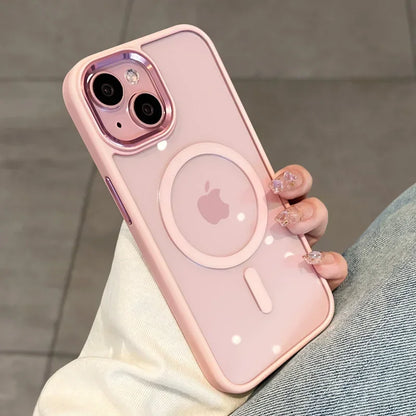 Shockproof Magnetic Wireless Charge Phone Case For iPhone 16 15 14 13 12 11 Pro Max 15 Plus Luxury Magsafe Hard Back pink Cover