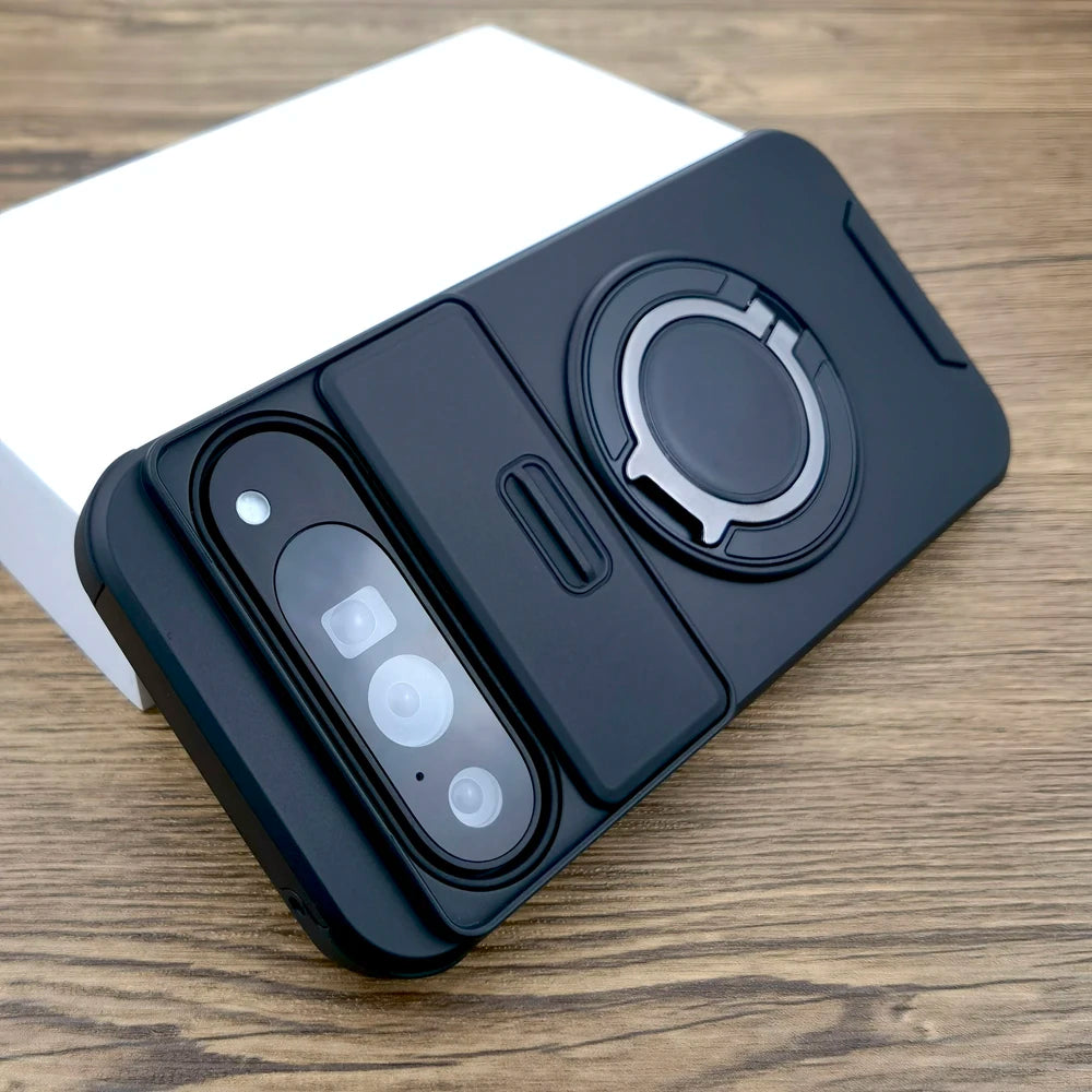 Fashion Shockproof Armor Case For Google Pixel 10 9 Pro XL 9A 7 Pro Sliding Camera Non-Slip Protect Cover With Rotatable Bracket