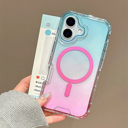 3 IN 1 Gradient Clear Magnetic Shockproof Case For iPhone 16 15 14 13 12 11 Pro Max Ultra Slim Anti Slip Wireless Charging Cover