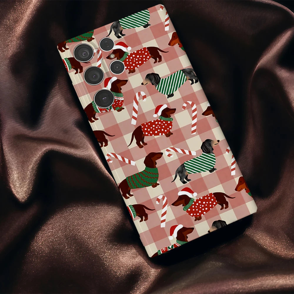 Christmas Dachshund Dog Phone Case for Samsung Galaxy S25 S24 S23 Ultra Plus A35 A55 Glossy HD Hard Cover Film Shell