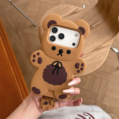 3D Cartoon Bear Soft Silicone Phone Case For iPhone 17 Air 16e 15 13 14 12 11 Pro Max Mini XS XR X 7 8 Plus Shockproof Cover