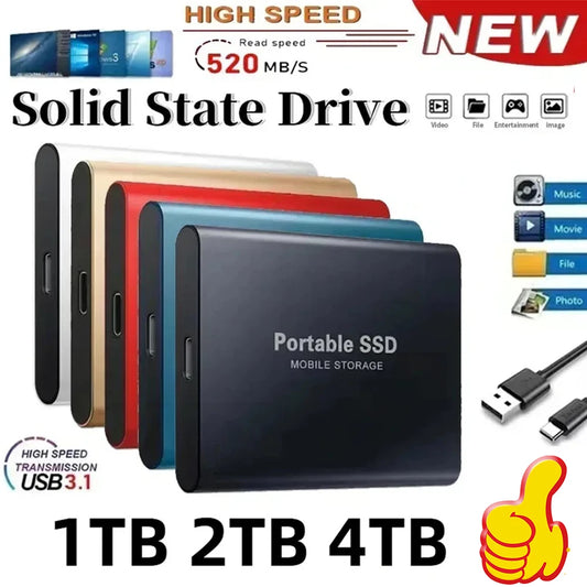 High Speed Portable SSD 1TB 4TB External Hard Drive USB 3.2 Type-C Fast Hard Disk 16TB Mass Solid State Drive for Laptop/PC/MAC