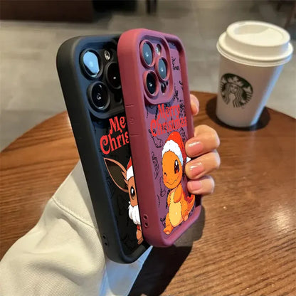 Christmas Eevee Charmander Squirtle Soft Silicone Case For iPhone 17 11 15 16 13 Pro Max 14 Plus 12 16 Pro 16E 17AIR Phone Cover