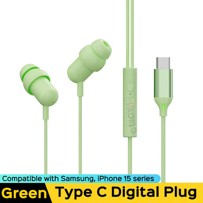 VAORLO 3.5MM AUX /Type C Digital Chip Wired Sleeping Earphones With Microphone Wire Control In Ear Headset For Samsung iPhone 15
