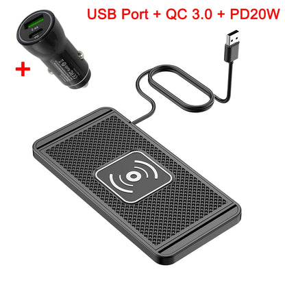 Car Wireless Charger for Iphone 16 15 15 Pro Max 14 13 12 X Samsung S24 S23 Wireless Car Charger Silicone Pad Stand Fast Charger