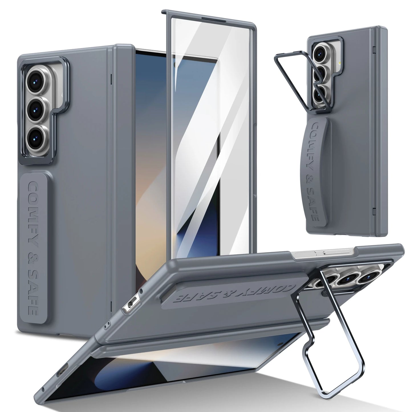 Camera Holder Hinge Protection PC Hard Phone Case For Samsung Galaxy Z Fold 7 6 5 4 3 Outer Screen Glass Shockproof Cover