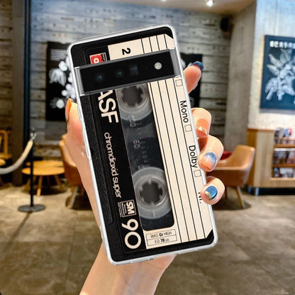 Phone Case For Google Pixel 9 8 7 6 9A 8A 7A 6A 5 4 5A 4A 3A Pro XL Soft Clear TPU Transparent Cover vintage Cassette Tape