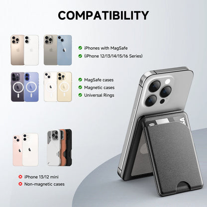 Minisopuru Magsafe Card Phone Holder Lightweight Adjustable Leather Wallet Case for iPhone 16 15 14 12 Series Macsafe Card Stand