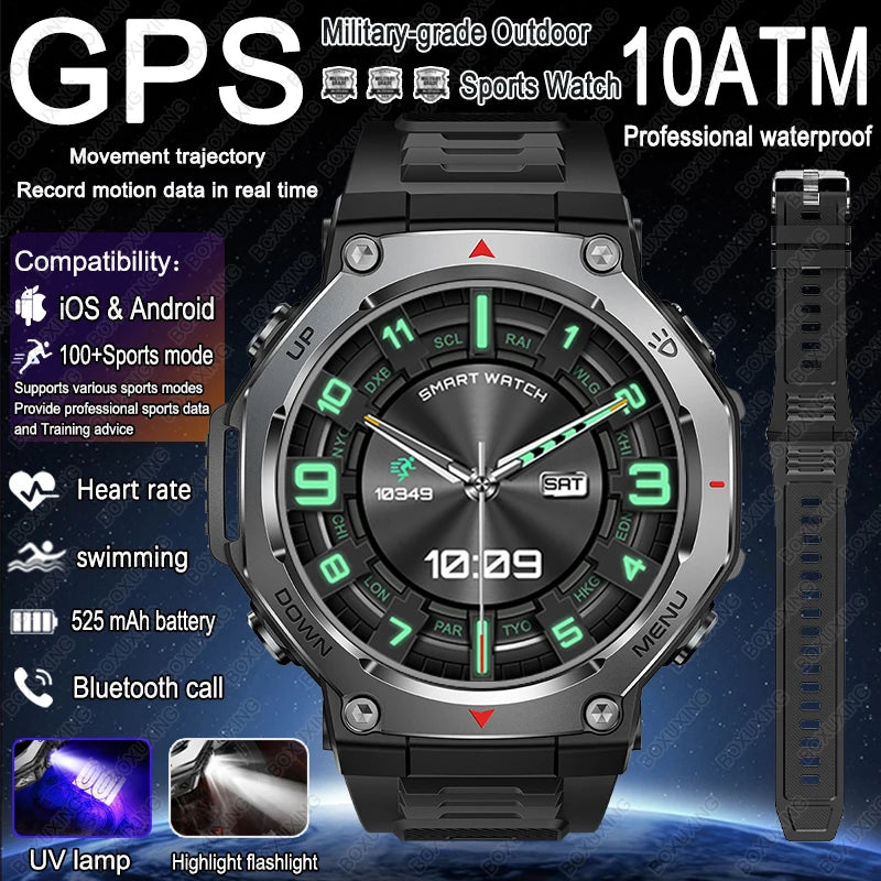 2026 New T-Rex 3 Military Grade Sports Smart Watch GPS Motion Track 5 ATM Waterproof Heart Rate HD Bluetooth Call Smartwatch Men