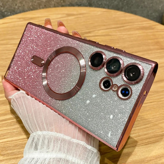 Glitter Luxury Magnetic Woman Case For Magsafe For Samsung Galaxy S24 S23 S22 S25 Ultra Plus Accessories Wireless Charging Cover
