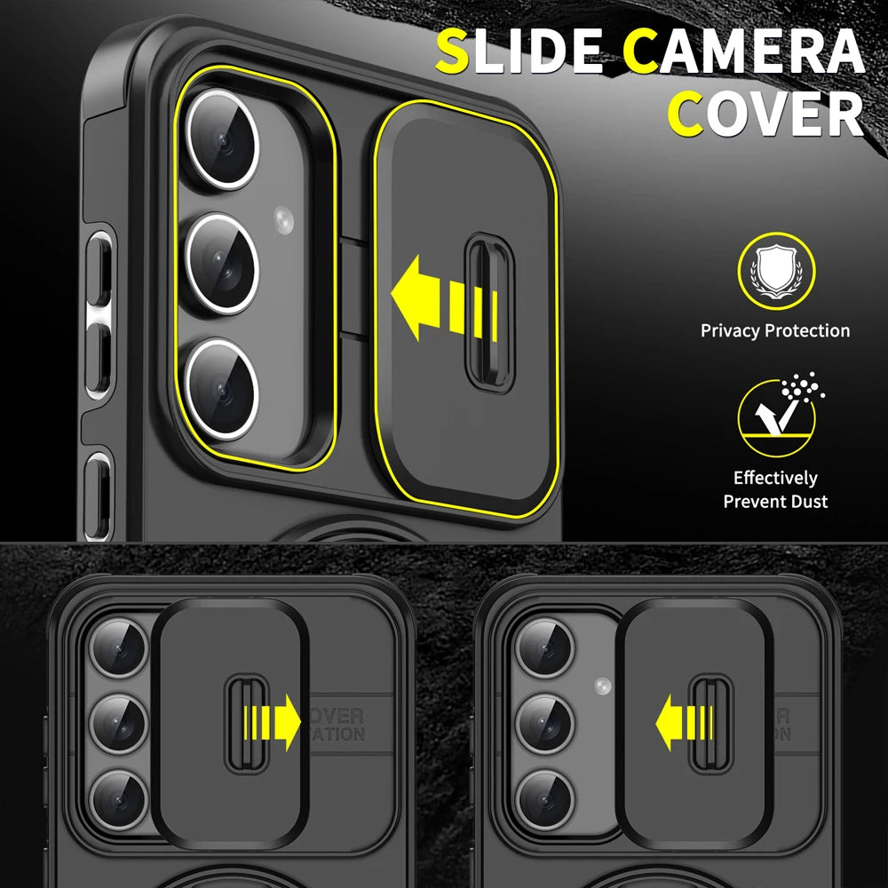 Case For Samsung Galaxy S25 S24 S23 S22 S21 Ultra Plus S25 Edge S25FE S24FE Slide Camera Protect Magnetic holder Armor Cover