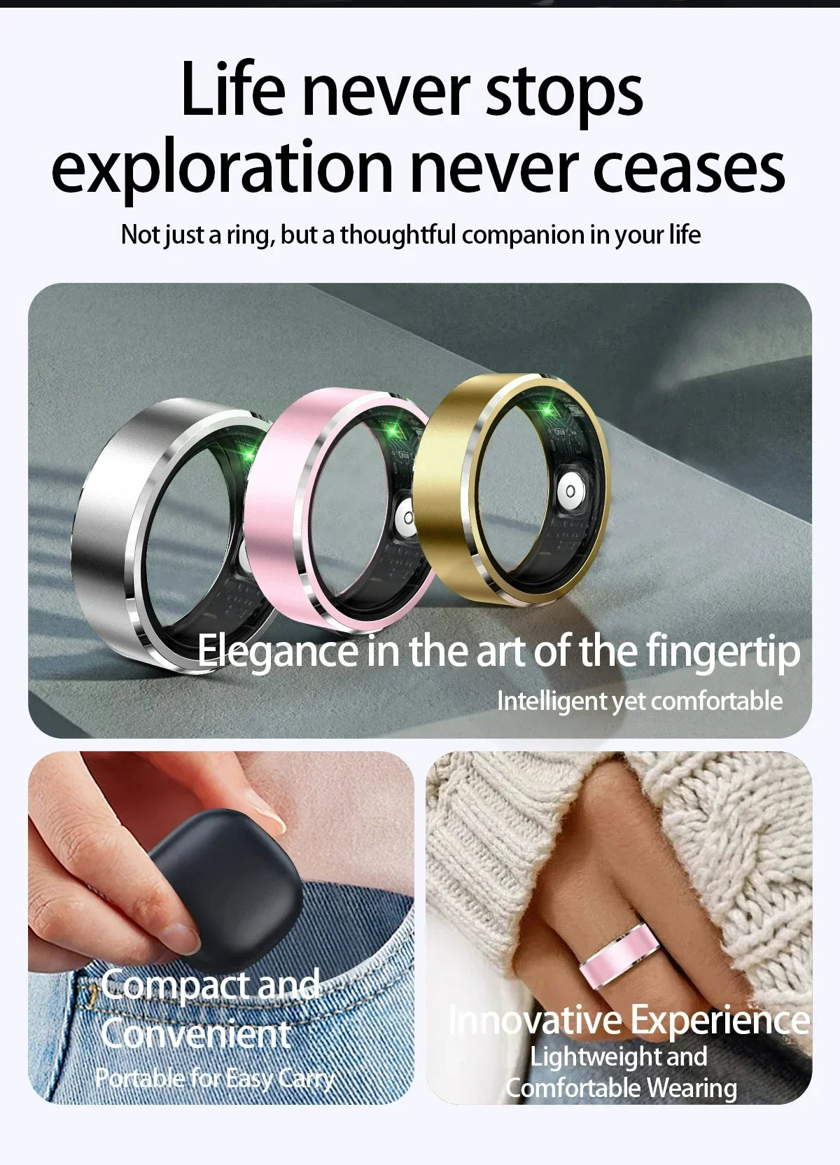 For HUAWEI XIAOMI SAMSUNG Smart Ring Men, Heart Rate Blood Oxygen Pressure Monitor Smartring for Women Sleep Fitness Tracker New - covers4phones