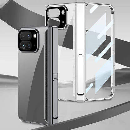 Magnetic Hinge Holder Case for Google Pixel 10 Pro Fold Luxury Plating Clear Front Screen Glass Cover for Pixel 10 Pro Fold Case
