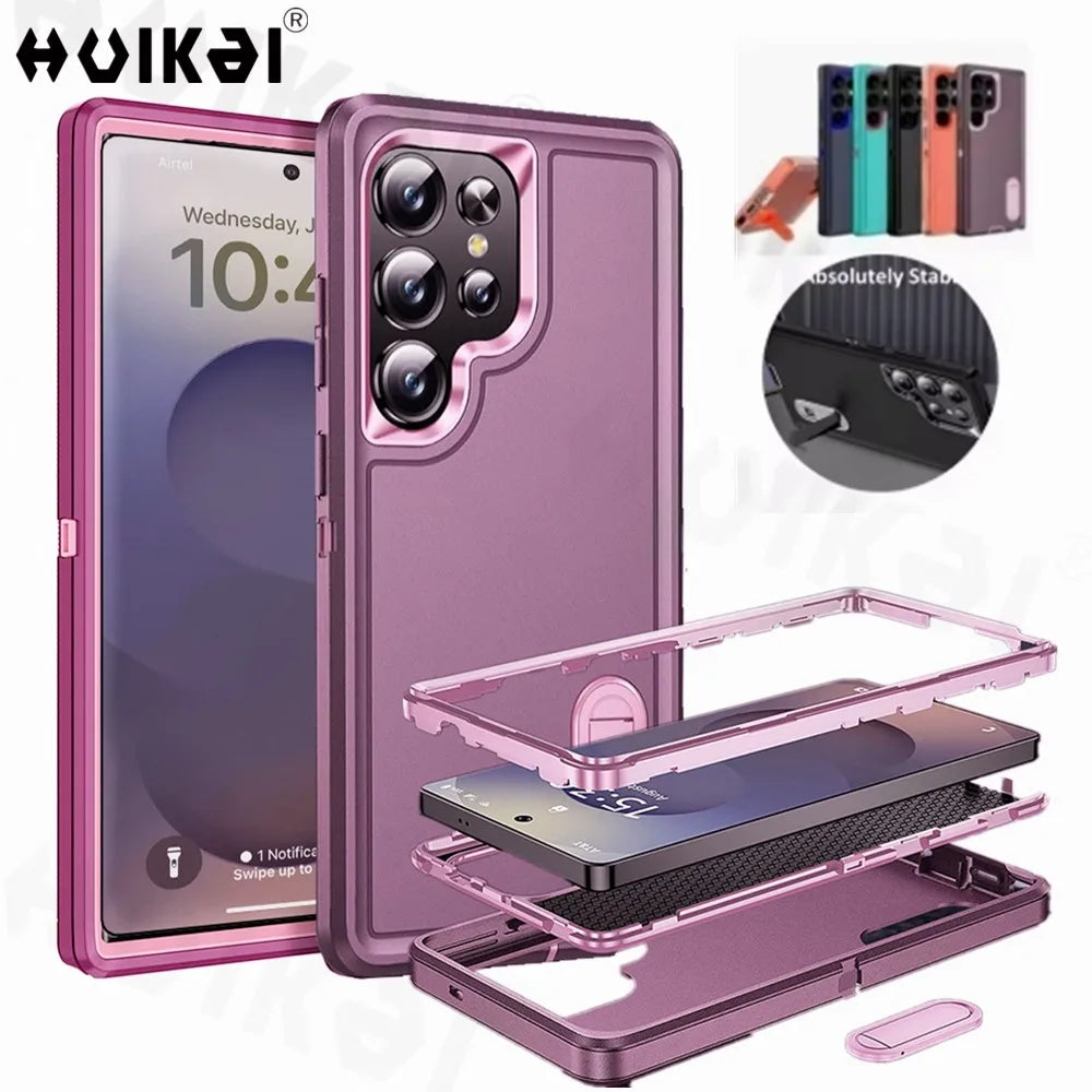 Case For Samsung Galaxy S25 Ultra S25 Edge S24 S23 A16 A56 Body 3 in 1 Shockproof Heavy Duty Anti-Scratch Rugged Kickstand Cover