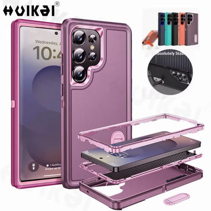 Case For Samsung Galaxy S25 Ultra S25 Edge S24 S23 A16 A56 Body 3 in 1 Shockproof Heavy Duty Anti-Scratch Rugged Kickstand Cover