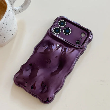 Luxury Curved Waves 3D Bubble Plating Phone Case For iPhone 17 Air 16 15 Plus 14 13 12 Pro Max 11 Shockproof Soft Glossy Cover