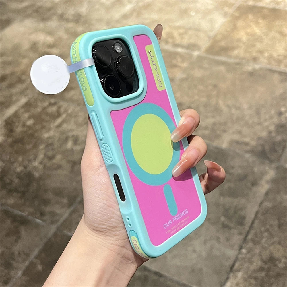 Dopamine Magnetic Clash Color Bumper Case for iPhone 16 15 14 Pro Max for Magsafe Candy Contrast Color Shockproof Cover Funda