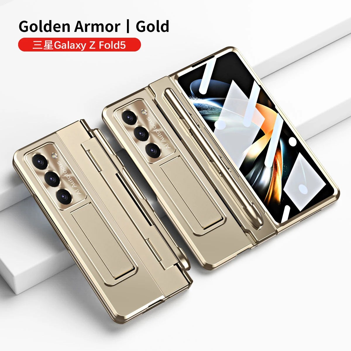 Plating Clear Hinge Magnetic Case For Samsung Galaxy Z Fold 4 5 with Pen Holder Full Screen Protector Phone Cover Fold 7 6 3 5G