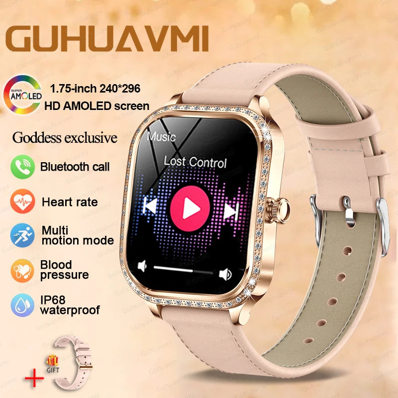 2025 Fashion Smart Watch Women AMOLED Curved Screen IP68 Waterproof Health Call Smartwatch Watch Ladies Fashion Gift