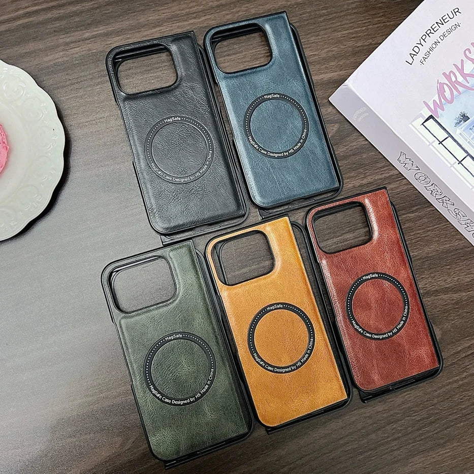 Business Leather Magsafe Case For Google Pixel 9 Pro Fold Wireless Charging Skin Feeling Soft Shockroof Luxury Phone Cover